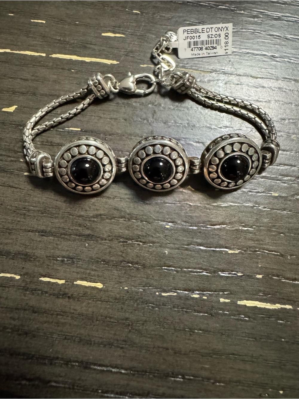 Brighton Pebble Dot Onyx Silver-Tone Bracelet - Black Onyx Accents